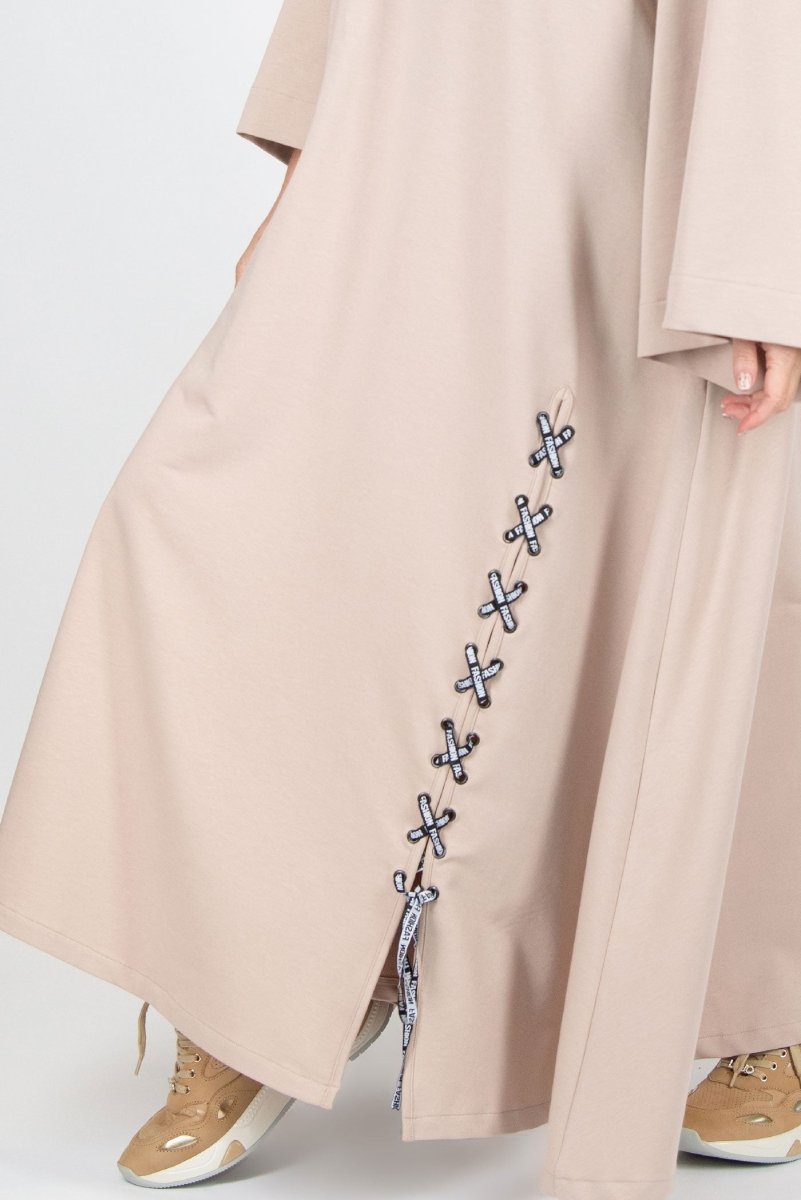 Long Beige Dress with pocket SAVINA - EUG Fashion