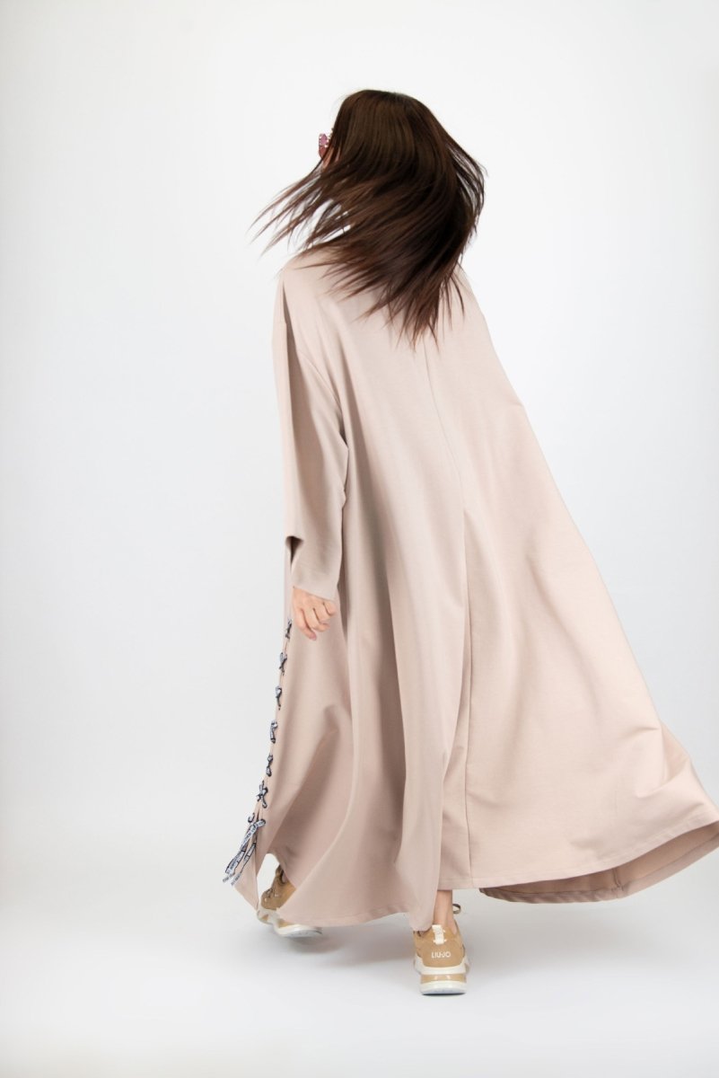 Long Beige Dress with pocket SAVINA - EUG Fashion