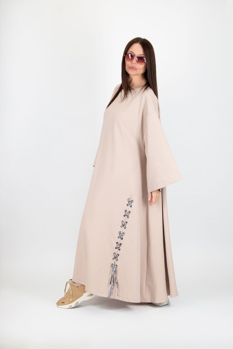 Long Beige Dress with pocket SAVINA - EUG Fashion