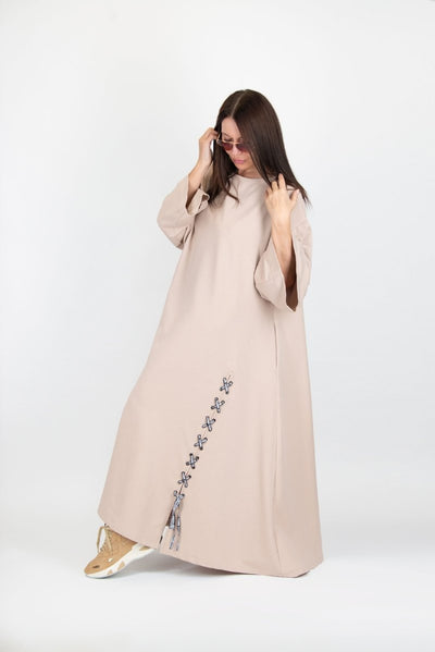 Long Beige Dress with pocket SAVINA - EUG Fashion EugFashion 