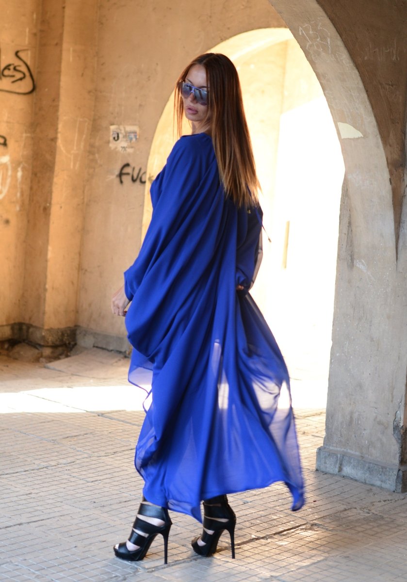 Long Blue Chiffon Dress PREA - EUG FASHION