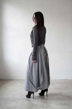 woman light grey skirt
