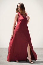 long-linen-dark-red-dress EUG fashion #dark-red