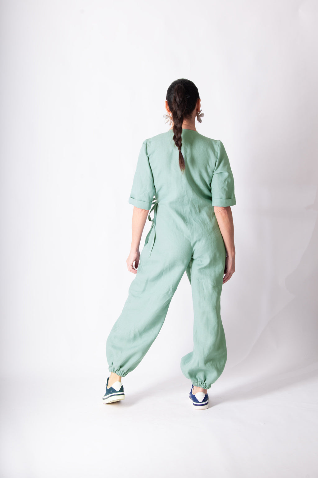 Wrap linen jumpsuit #mint-green