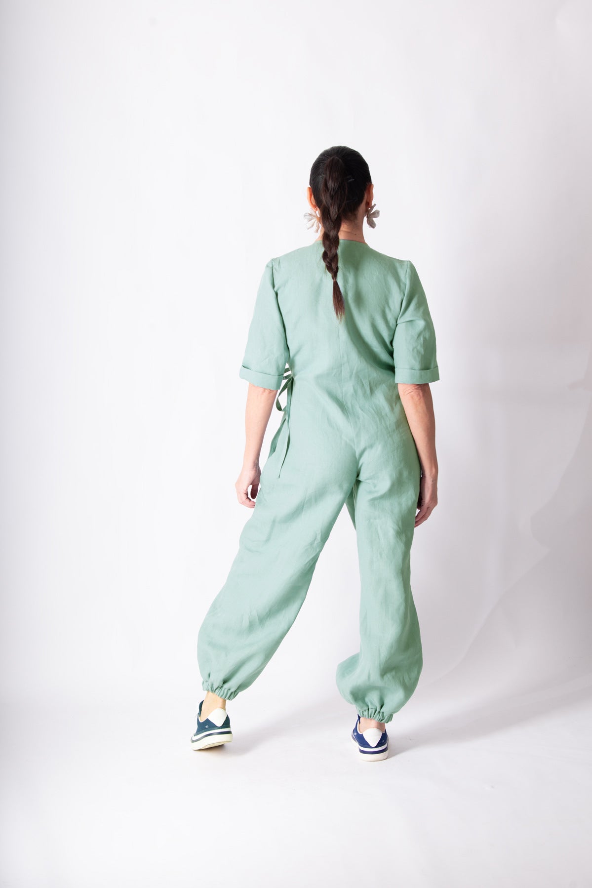 Wrap linen jumpsuit #mint-green