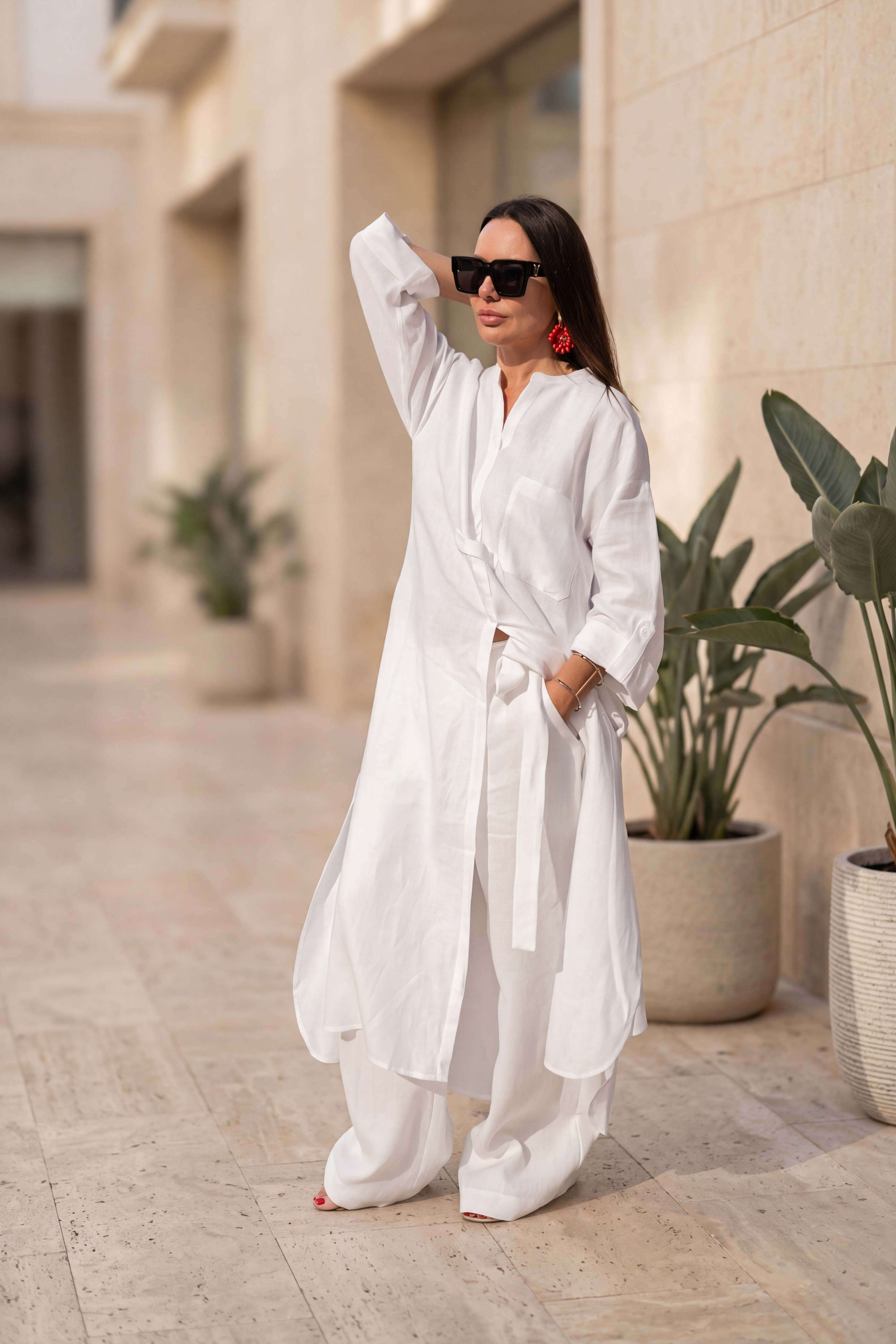 Linen white long top - Eug fashion