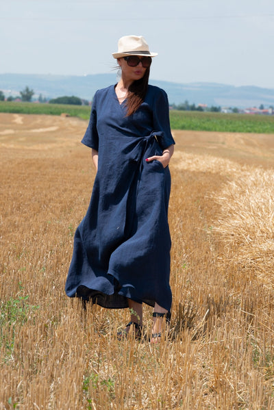 Long Linen Wrap Dress Verona - EUG FASHION EugFashion 