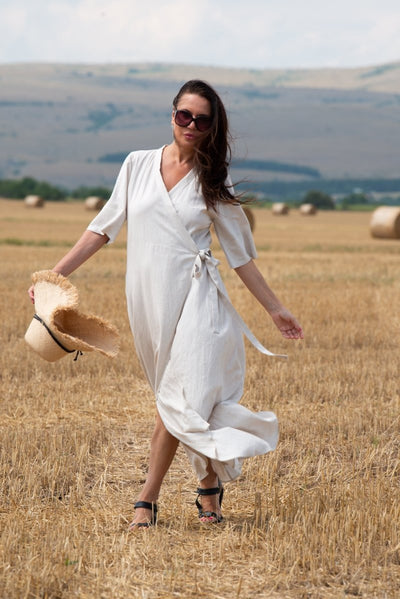 Long Linen Wrap Dress VERONA - EUG Fashion EugFashion 