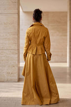 Mustard A-line maxi cotton skirt Jade with overlap closure and press-stud pockets - EUG Fashion #mustard
