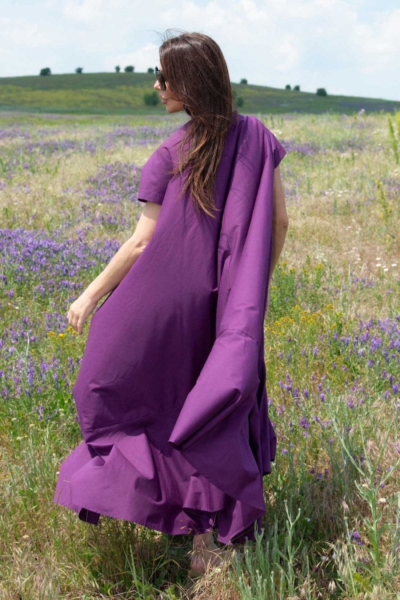 Long Purple Cotton Summer Dress DIVA - EUG Fashion