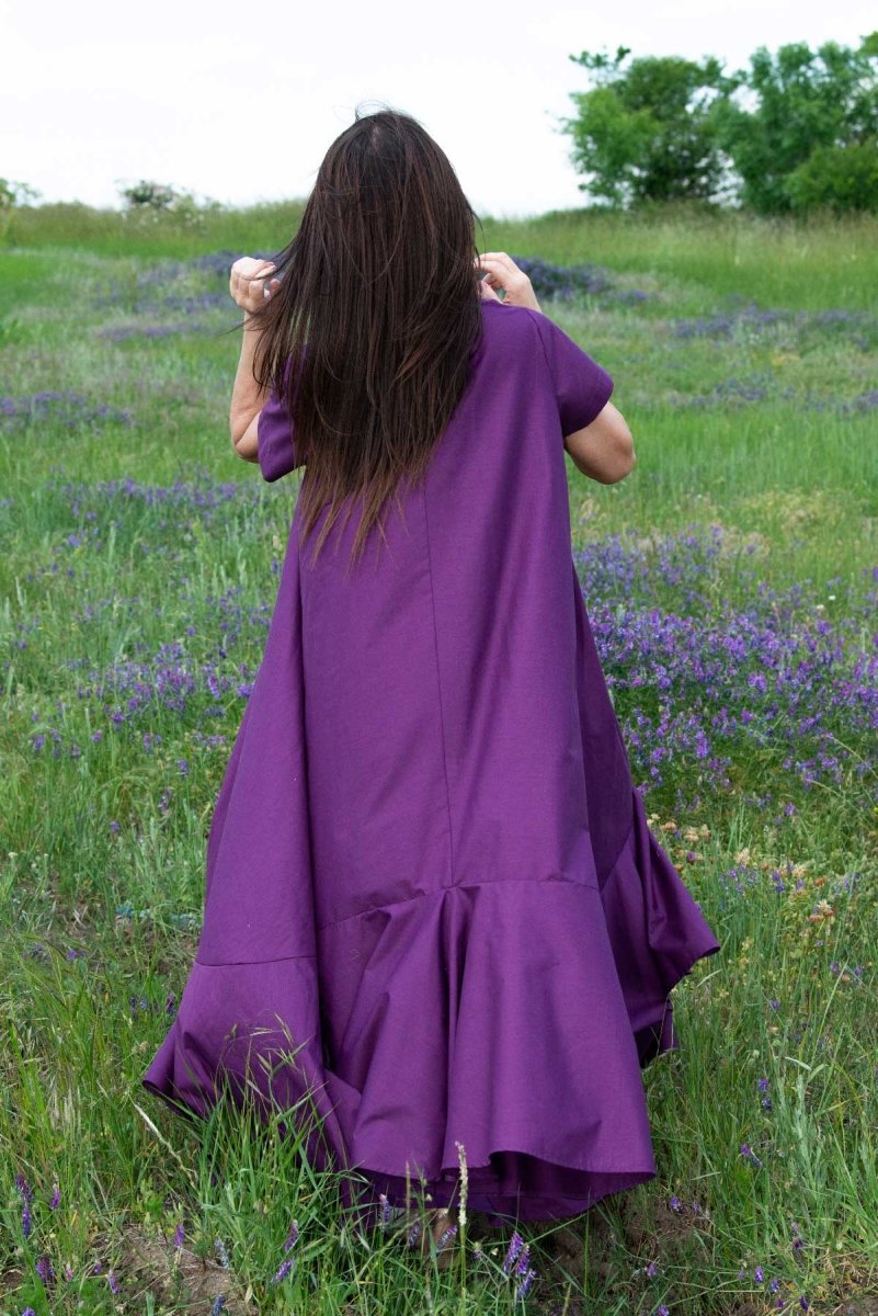 Long Purple Cotton Summer Dress DIVA - EUG Fashion