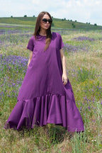 Long Purple Cotton Summer Dress DIVA - EUG Fashion