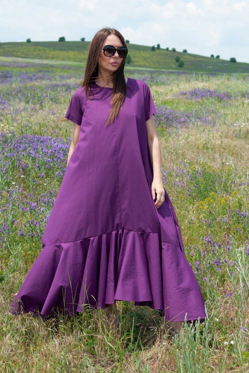 Long Purple Cotton Summer Dress DIVA - EUG Fashion