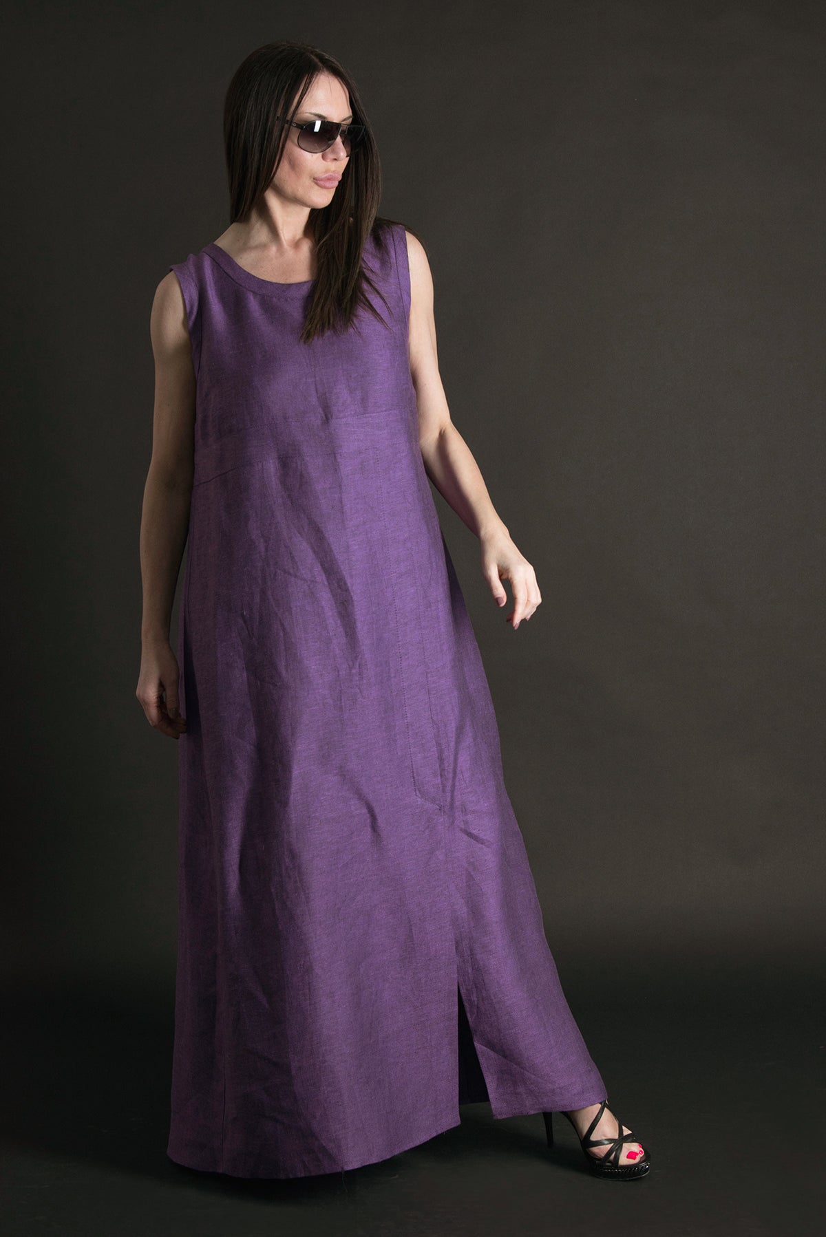 Long Sleeveless Linen  Dress - Amber