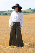Linen long wrap skirt military green