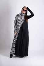 Black and white houndstooth turtleneck A-line dress Vivian - EUG Fashion 