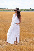sleeveless maxi linen dress #white