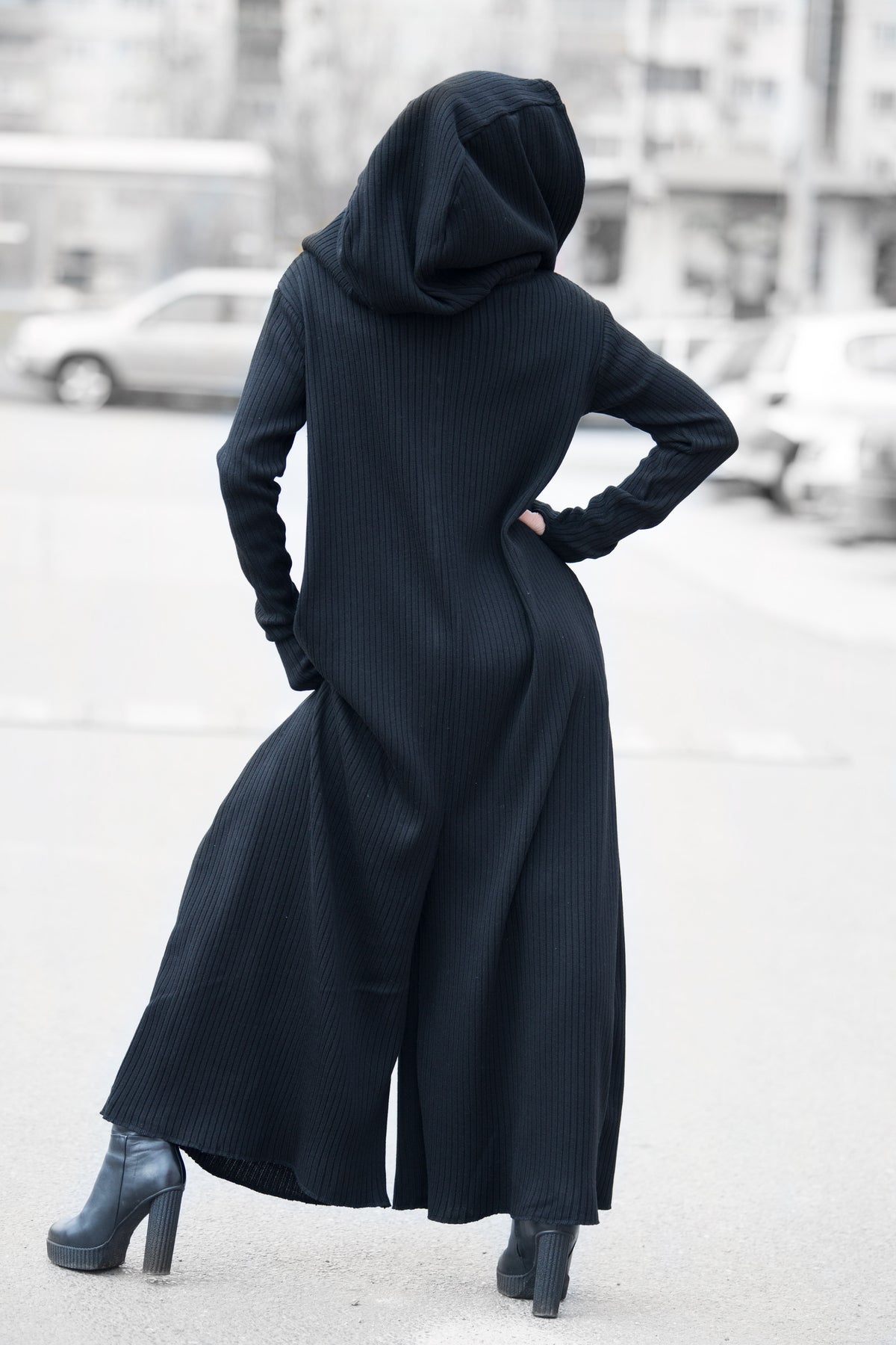 Black knitted jumpsuit #black