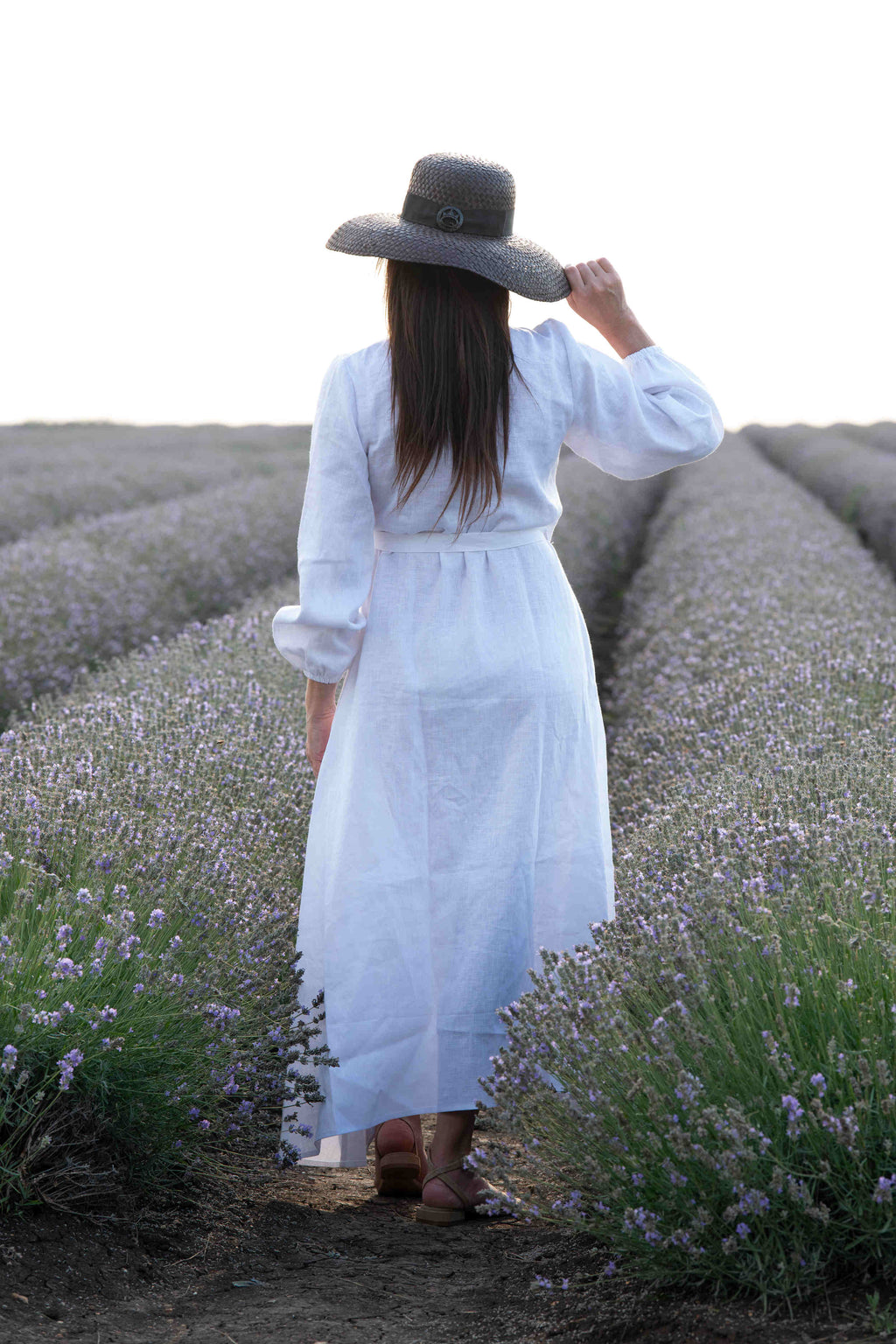 linen woman wrap dress Eug fashion- #white