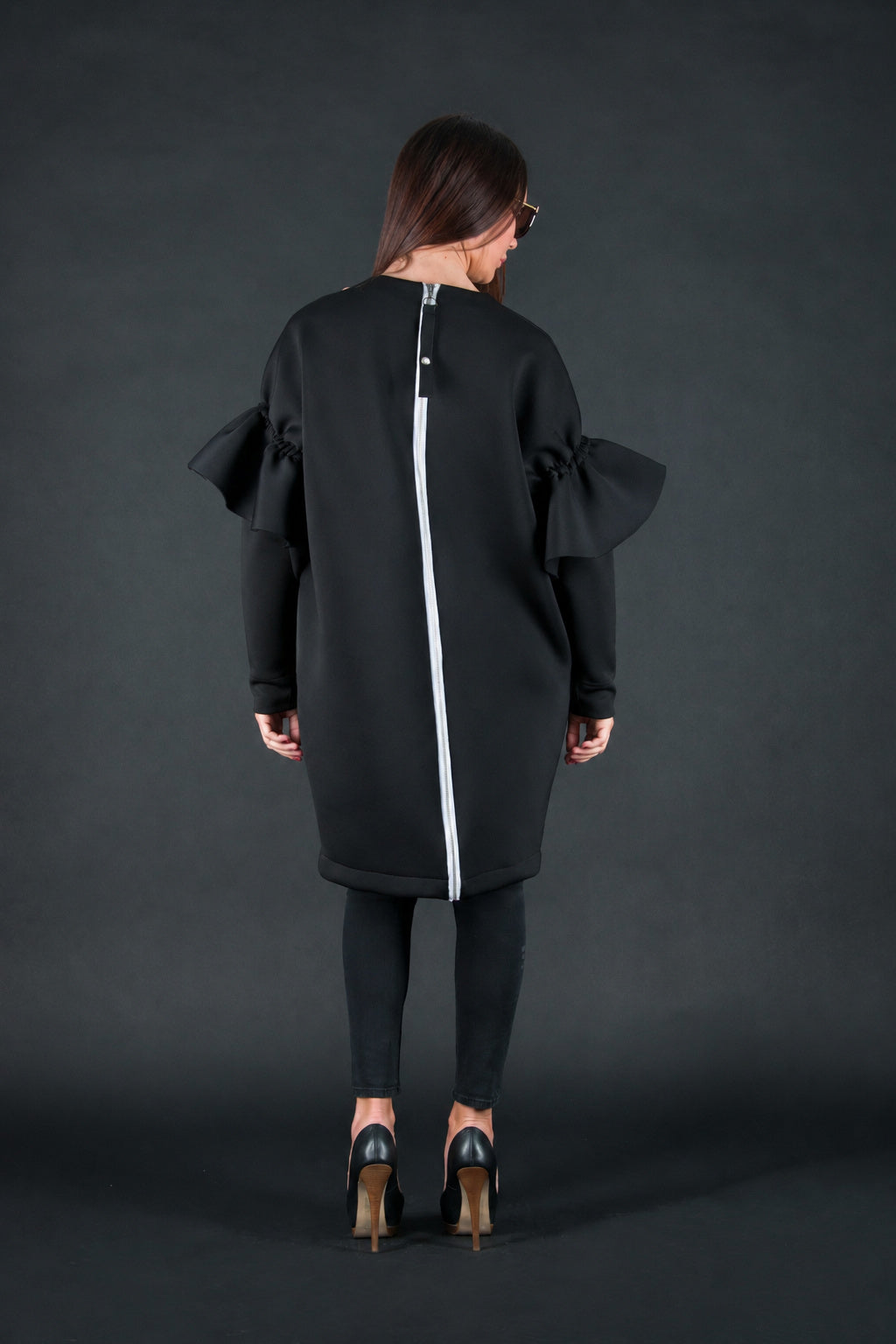 Black neoprene knee-length dress Ester - EUG Fashion #black
