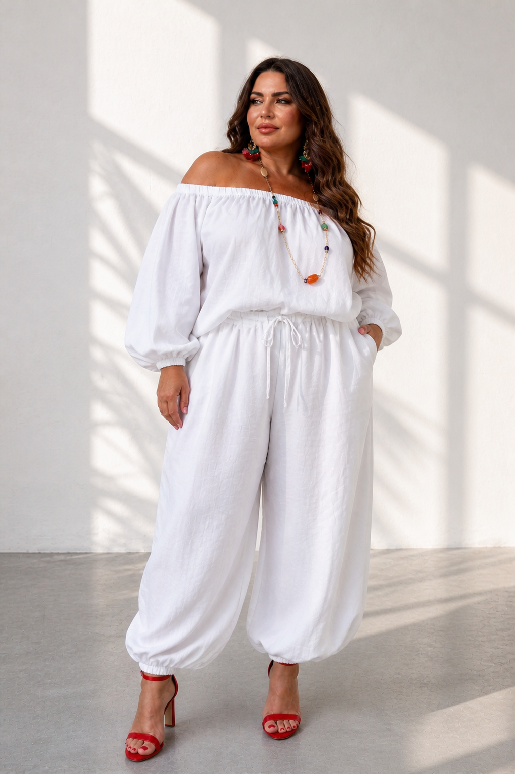 Off Shoulders Linen Jumpsuit BOHEMY