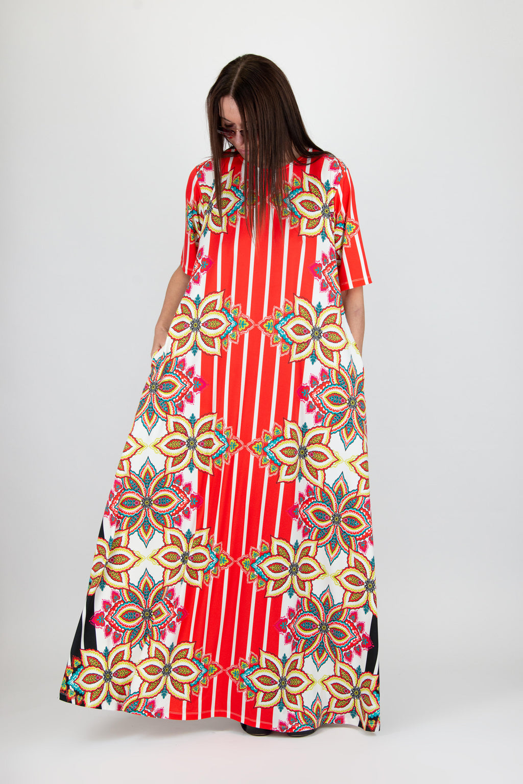 a line jersey stripe floral dress