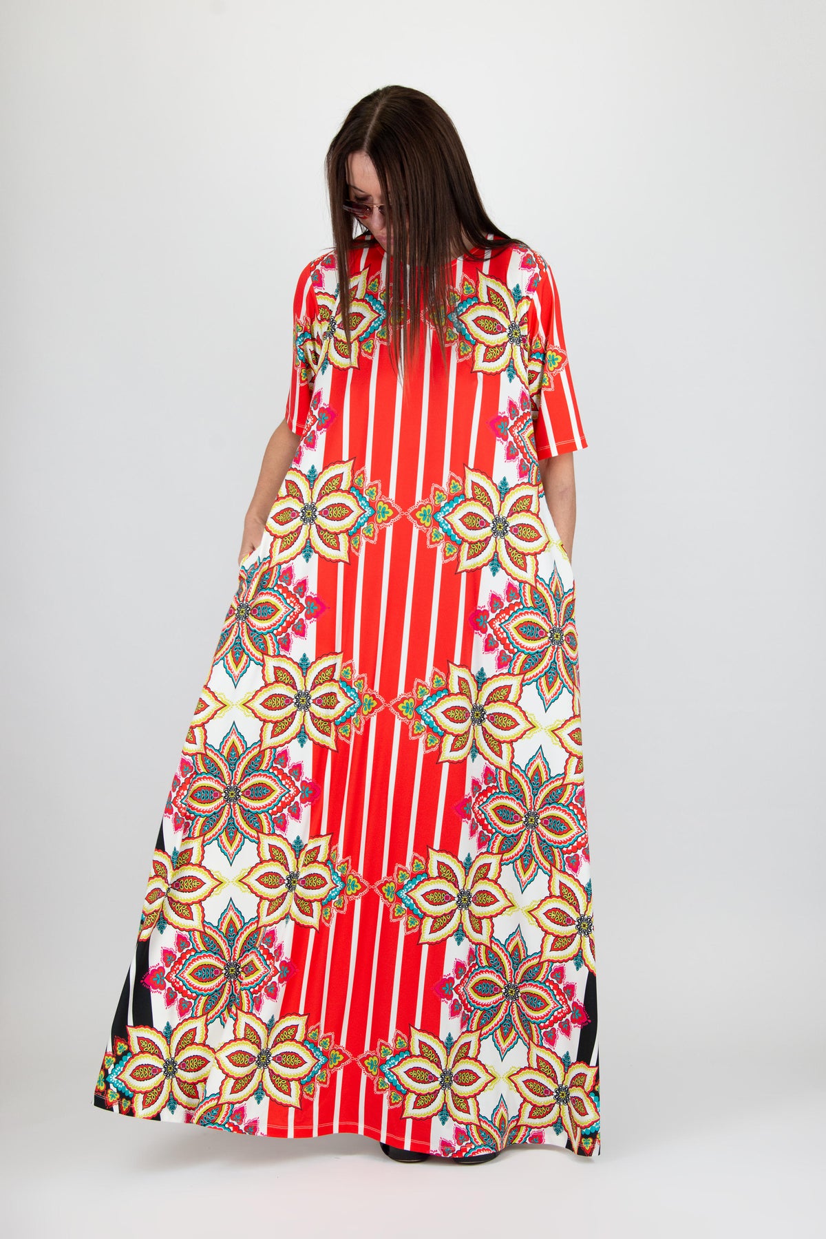 a line jersey stripe floral dress