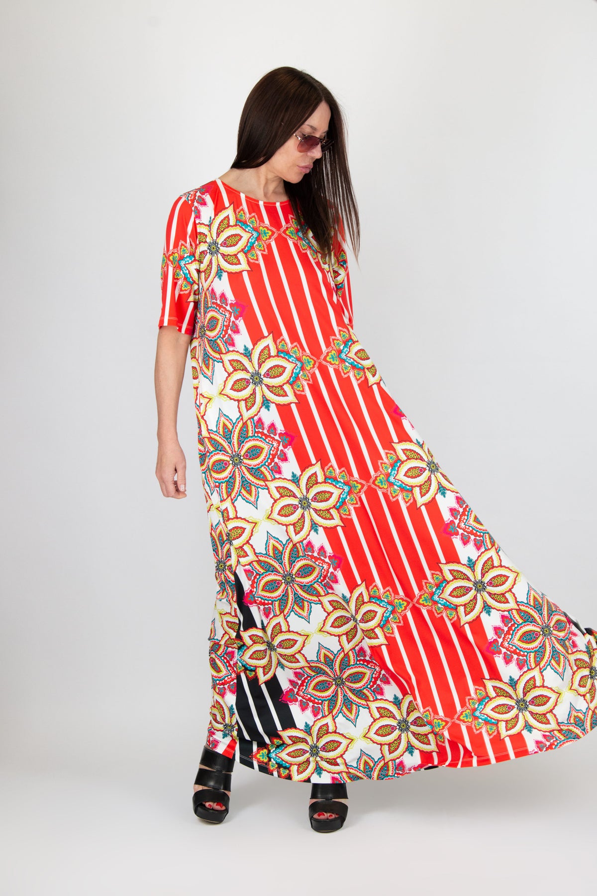 a line jersey stripe floral dress