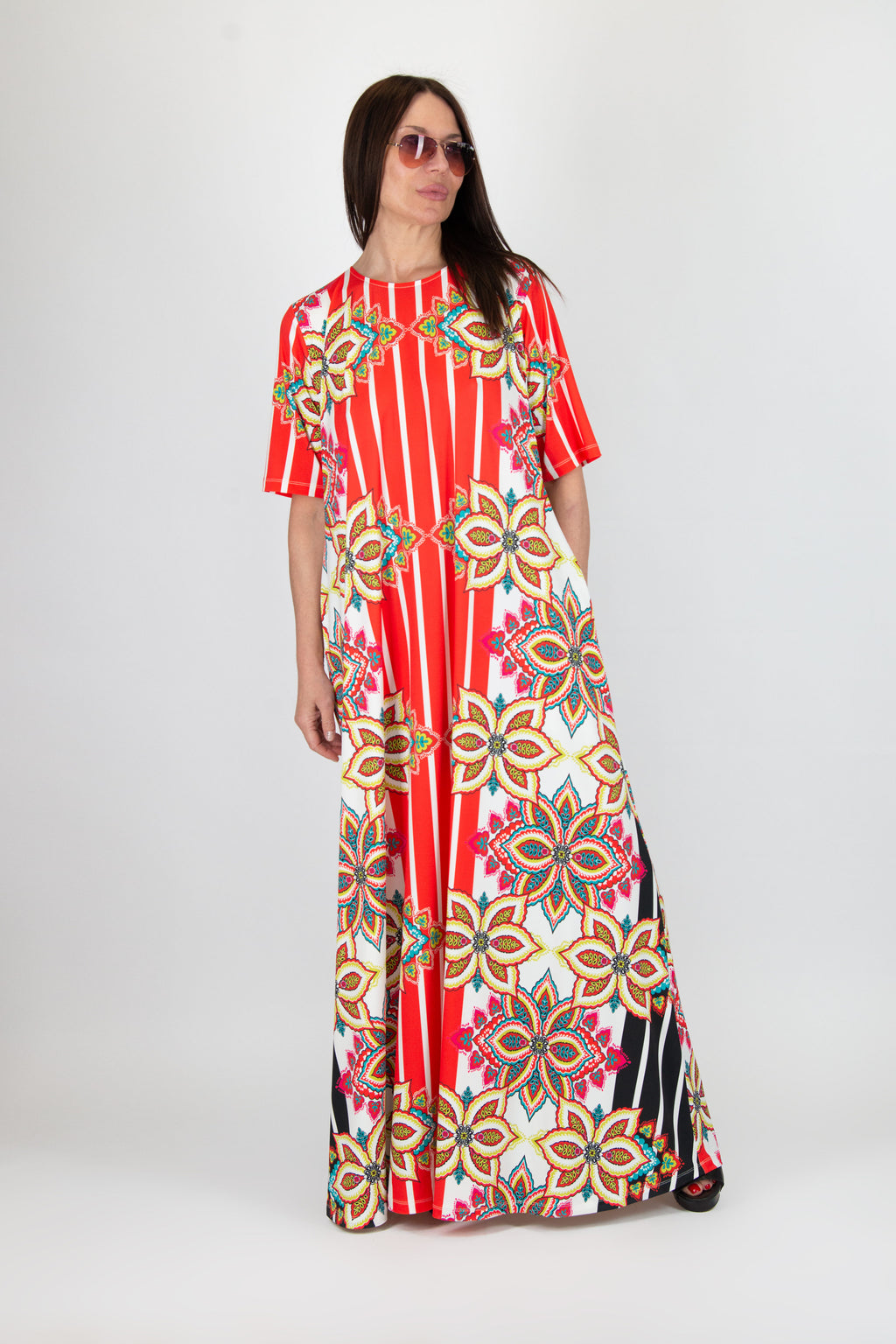 a line jersey stripe floral dress