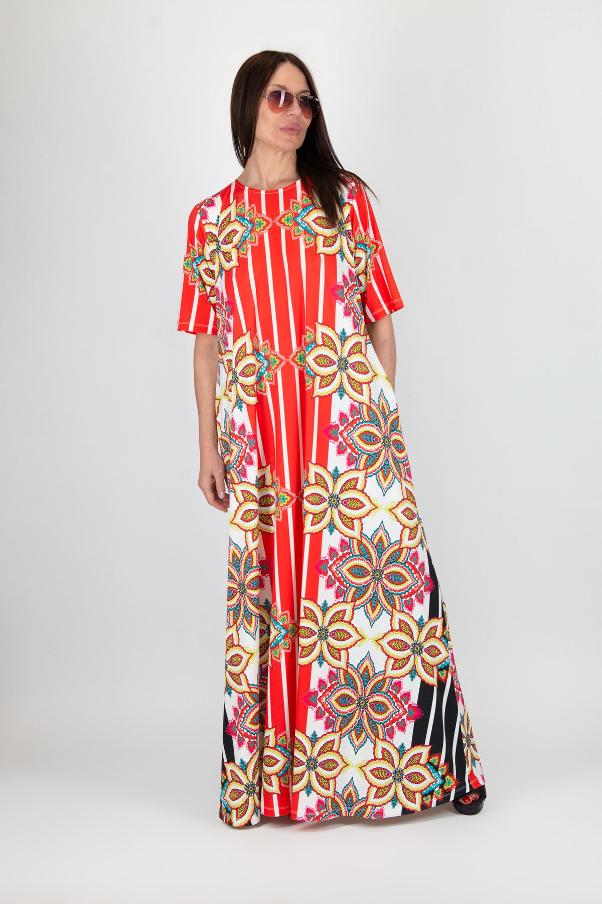 a line jersey stripe floral dress
