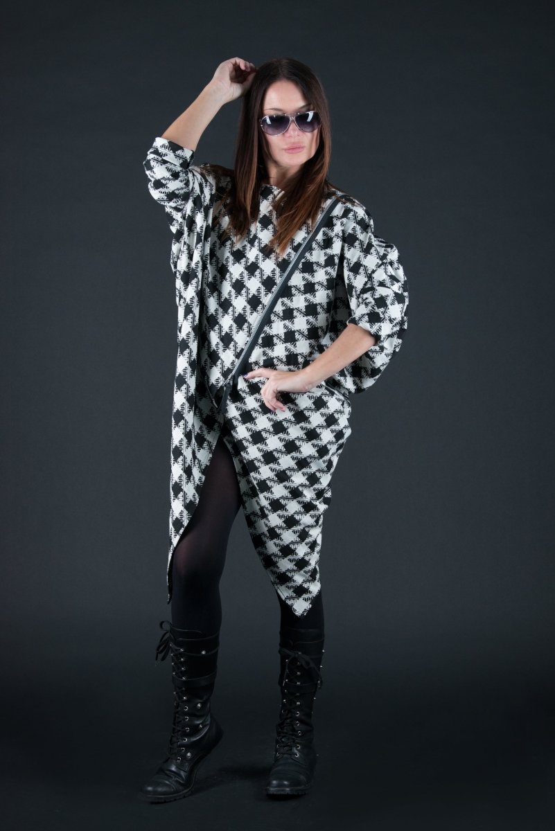 Loose Houndstooth Cotton Tunic FABIANA - EUG FASHION EugFashion 