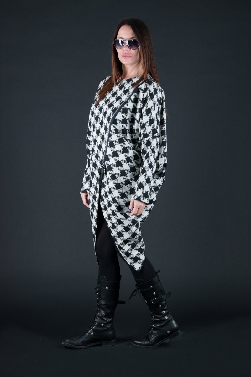 Loose Houndstooth Cotton Tunic FABIANA - EUG Fashion