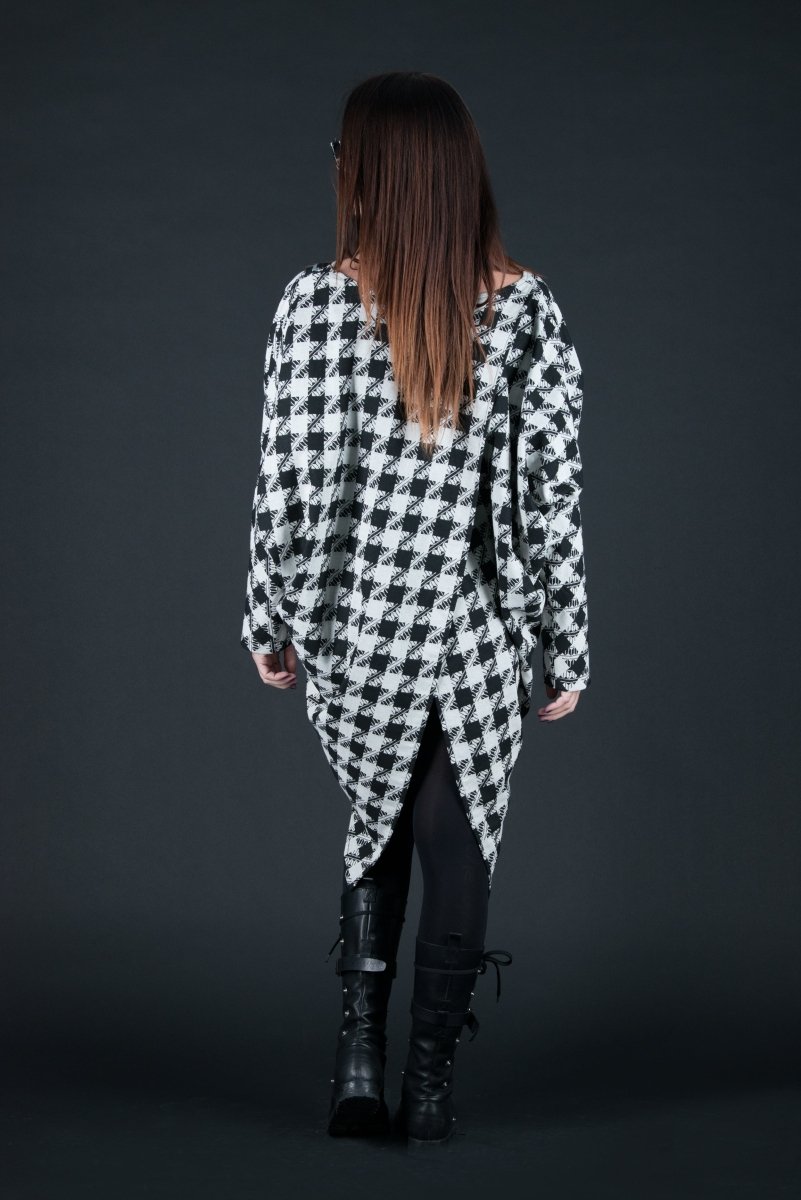 Loose Houndstooth Cotton Tunic FABIANA - EUG Fashion