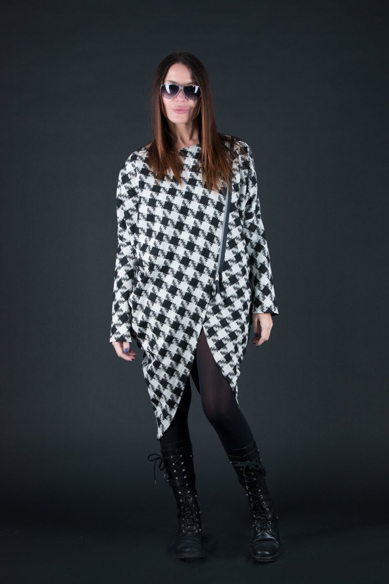 Loose Houndstooth Cotton Tunic FABIANA - EUG Fashion