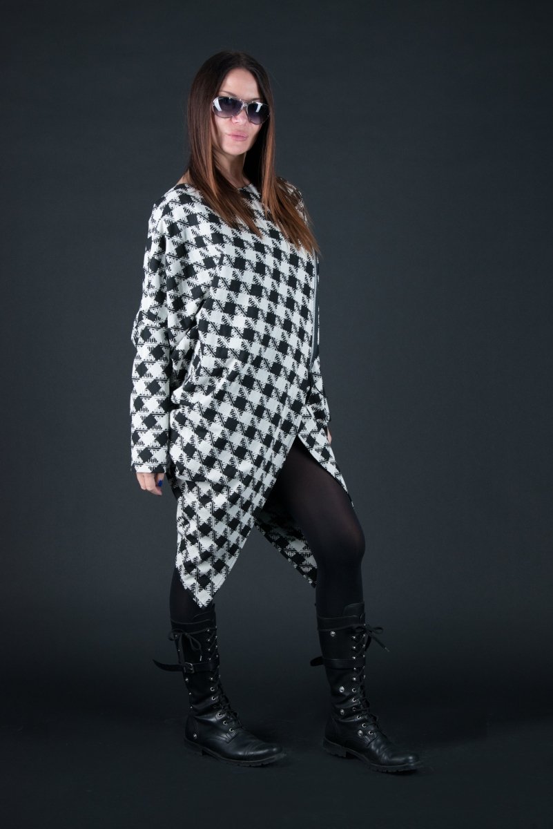 Loose Houndstooth Cotton Tunic FABIANA - EUG Fashion