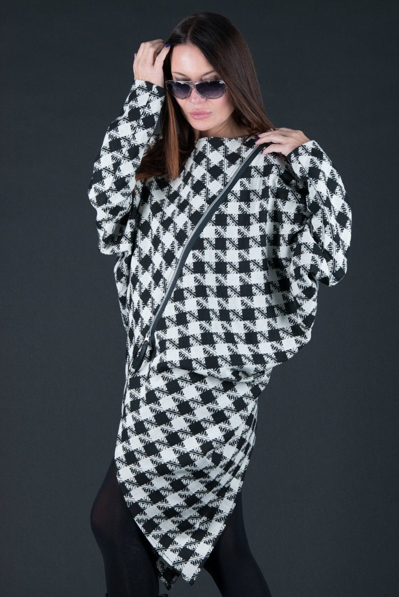 Loose Houndstooth Cotton Tunic FABIANA - EUG Fashion