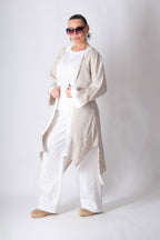 Natural wide linen vest with white trim on front and cuffs - wide sleeves, Genoa | EUG Fashion #natural
