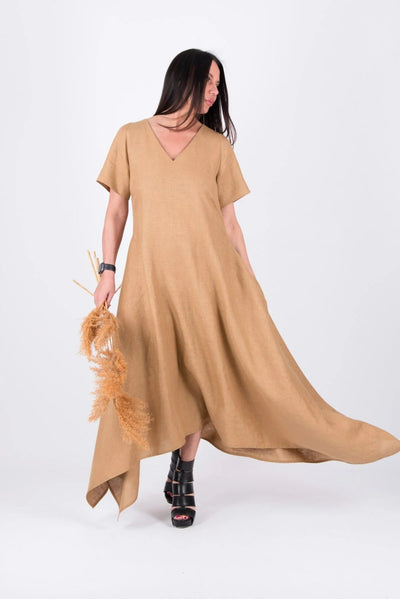 LUCCA LINEN V NECK DRESS - EUG FASHION EugFashion 