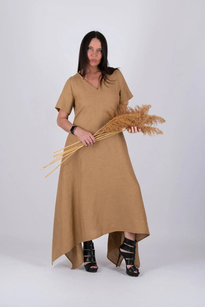 LUCCA LINEN V NECK DRESS - EUG FASHION EugFashion 