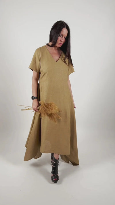 LUCCA LINEN V NECK DRESS - EUG FASHION EugFashion 