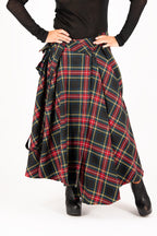 Plaid cotton asymmetric skirt Zefira with suspenders and cargo pockets - EUG Fashion #plaid
