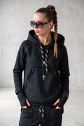 Black cotton tracksuit with oversized hoodie and harem trousers - relaxed comfortable fit, Megan | EUG Fashion #black