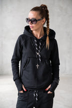 Black cotton tracksuit with oversized hoodie and harem trousers - relaxed comfortable fit, Megan | EUG Fashion #black