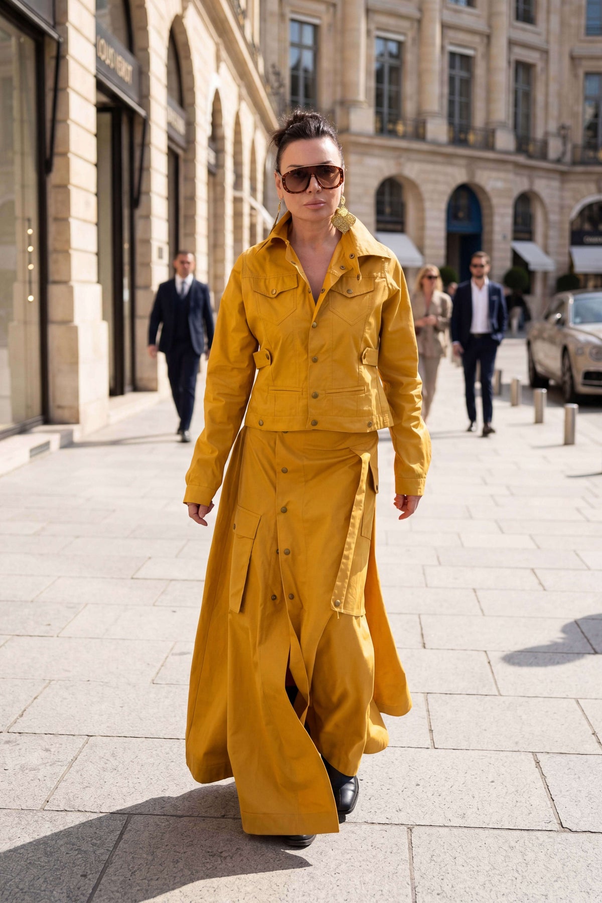 Mustard A-line maxi cotton skirt Jade with overlap closure and press-stud pockets - EUG Fashion #mustard
