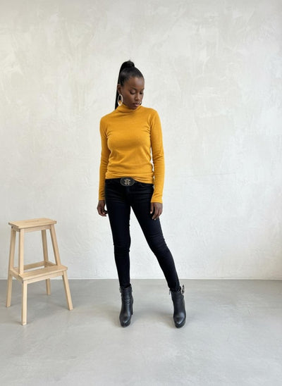 Mustard turtleneck print top MARGARITA - EUG Fashion EugFashion 
