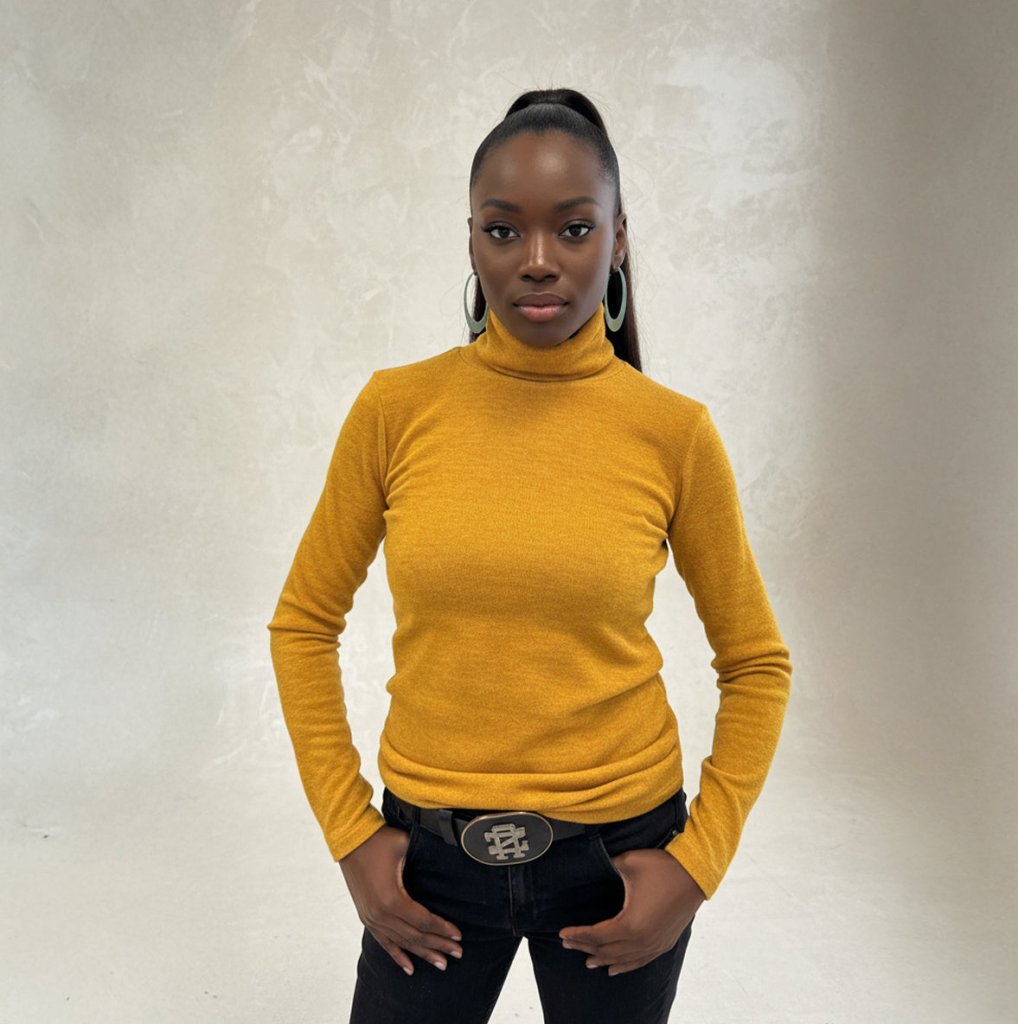 Mustard turtleneck print top MARGARITA - EUG Fashion EugFashion 