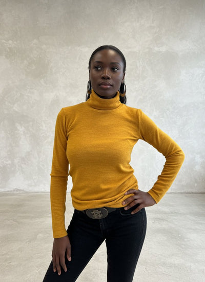 Mustard turtleneck print top MARGARITA - EUG Fashion EugFashion 