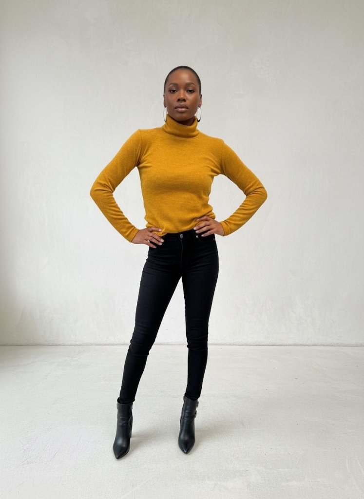 Mustard turtleneck print top MARGARITA - EUG Fashion EugFashion 