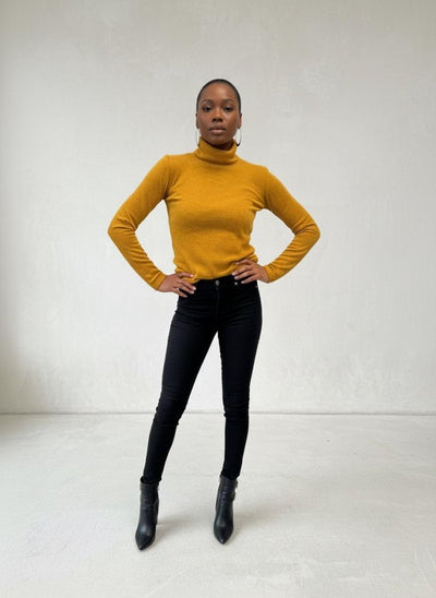 Mustard turtleneck print top MARGARITA - EUG Fashion EugFashion 