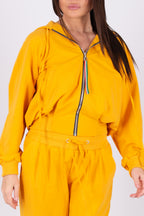 Mustard tracksuit - cotton with a little elastane, hooded zip-up top and harem pants with side and back pockets, Georgia | EUG Fashion #mustard